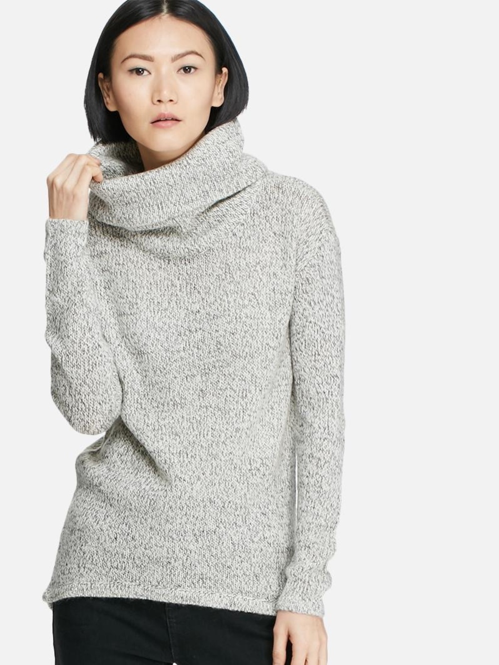 Light Gray Cowl Neck Sweater Marled Funnel Turtle Pullover Jumper Heathered S